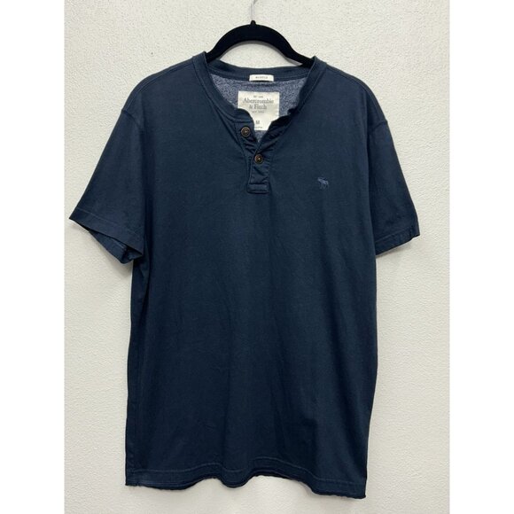 Abercrombie & Fitch Muscle Shirt Mens Medium Blue Short Sleeve Henley Y2K Preppy - Picture 1 of 5